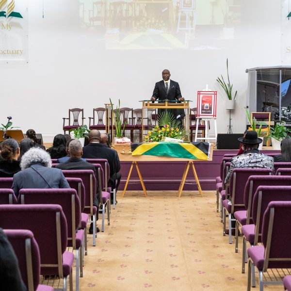 coffin at the funeral service